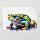 Waterverf Green Frog, Schattigee kleurrijke pad Briefkaart (Voorkant / Achterkant)