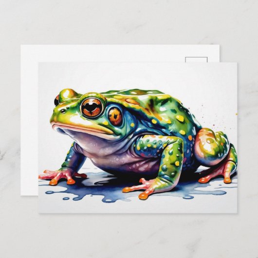 Waterverf Green Frog, Schattigee kleurrijke pad Briefkaart (Voorkant / Achterkant)