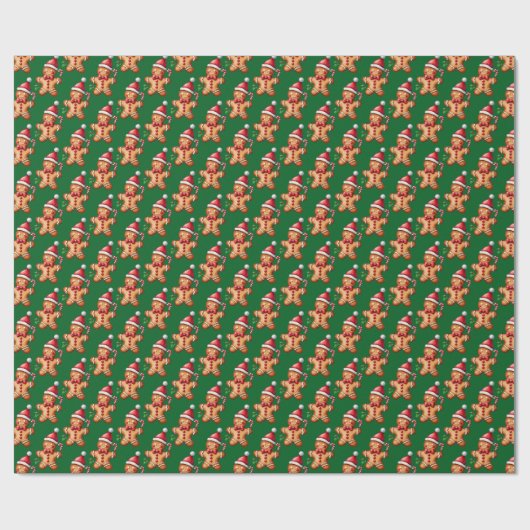 Waterverf Green Gingerbread Man Pattern Christmas Cadeaupapier (Vlak)