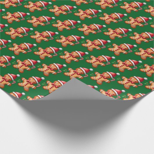 Waterverf Green Gingerbread Man Pattern Christmas Cadeaupapier (Hoek)
