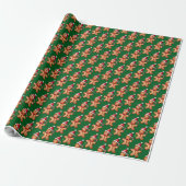 Waterverf Green Gingerbread Man Pattern Christmas Cadeaupapier (Uitgerold)