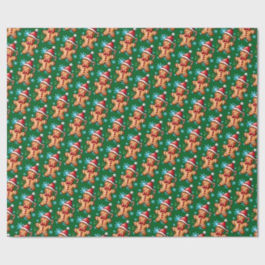 Waterverf Green Gingerbread Man Snowflake Pattern Cadeaupapier (Vlak)