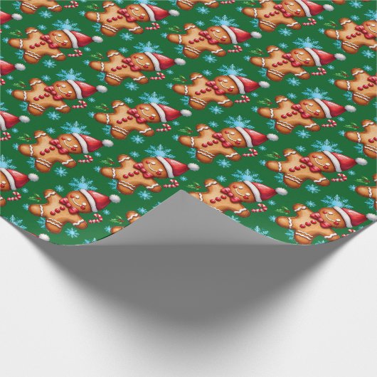 Waterverf Green Gingerbread Man Snowflake Pattern Cadeaupapier (Hoek)