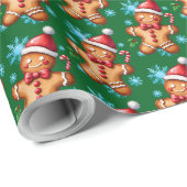 Waterverf Green Gingerbread Man Snowflake Pattern Cadeaupapier (Rol Hoek)