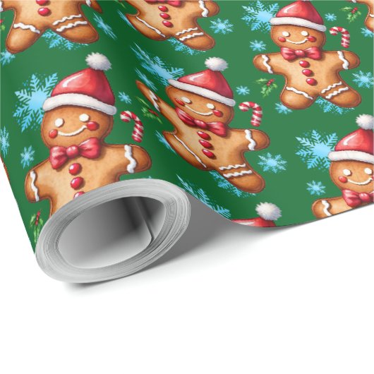 Waterverf Green Gingerbread Man Snowflake Pattern Cadeaupapier (Rol Hoek)
