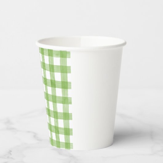 Waterverf Green Gingham Baby shower Papieren Bekers (Links)