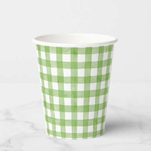 Waterverf Green Gingham Baby shower Papieren Bekers (Voorkant)