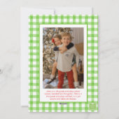 Waterverf Green Gingham Bow Kerstfoto Feestdagenkaart (Achterkant)
