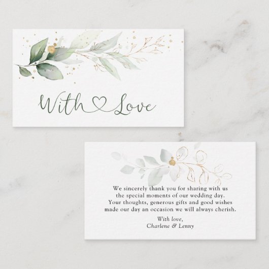 Waterverf Green Gold Foliage Hartelijk dank Notitiekaartje (Voorkant / Achterkant)