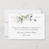 Waterverf Green Gold Foliage Weddenschap Hartelijk Bedankkaart (Achterkant)