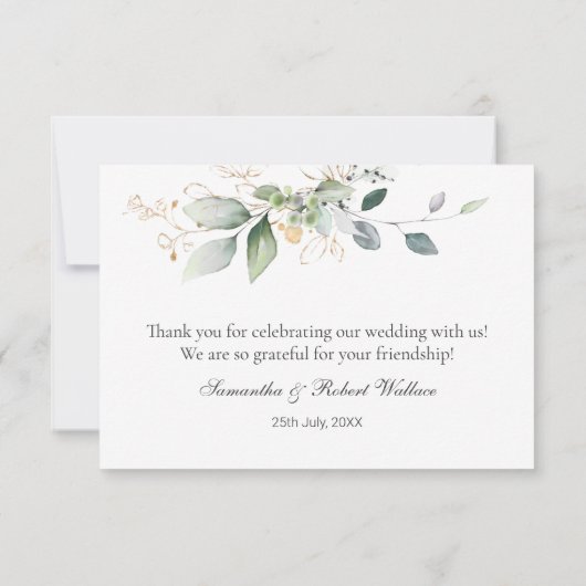 Waterverf Green Gold Foliage Weddenschap Hartelijk Bedankkaart (Achterkant)