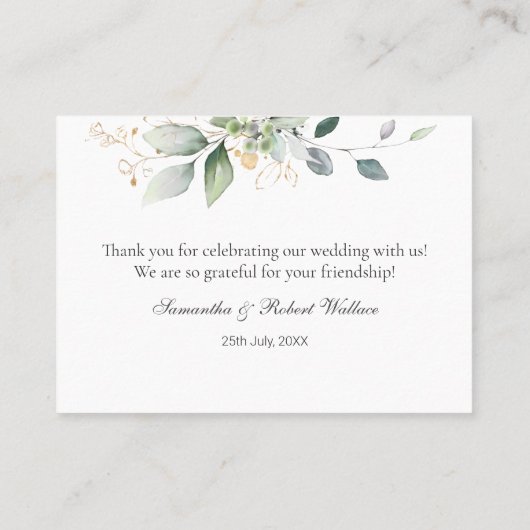 Waterverf Green Gold Foliage Weddenschap Hartelijk Visitekaartje (Achterkant)