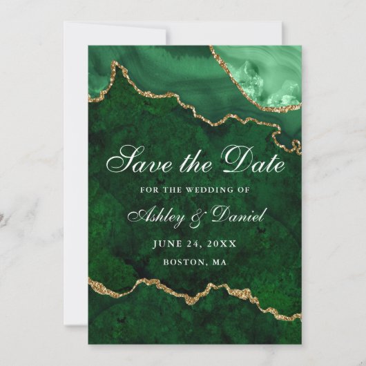 Waterverf Green Gold Marble Agate Geode Save The Date (Voorkant)