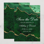 Waterverf Green Gold Marble Agate Geode Save The Date (Voorkant / Achterkant)