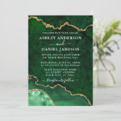 Waterverf Green Gold Marble Agate Geode Wedding Kaart (Staand voorkant)