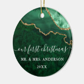 Waterverf Green Gold Marble Agate Geode Wedding Keramisch Ornament (Links)