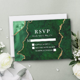 Waterverf Green Gold Marble Agate Geode Wedding RSVP Kaartje