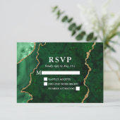 Waterverf Green Gold Marble Agate Geode Wedding RSVP Kaartje (Staand voorkant)