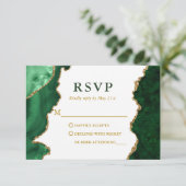 Waterverf Green Gold Marble Geode Agate Wedding RSVP Kaartje (Staand voorkant)