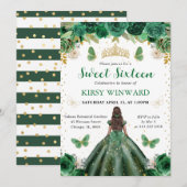 Waterverf Green & Gold Princess Sweet 16 Kaart (Voorkant / Achterkant)