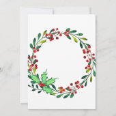 Waterverf Green Holly Red Berries kerstfeest Kaart (Achterkant)