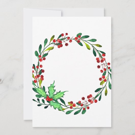 Waterverf Green Holly Red Berries kerstfeest Kaart (Achterkant)