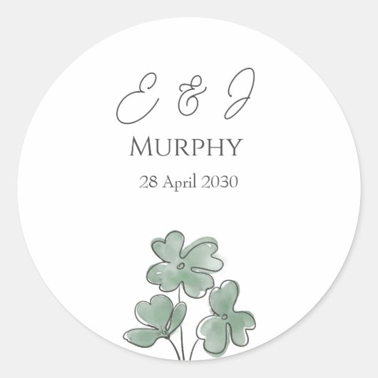 Waterverf Green Irish Leaf Clover Wedding Ronde Sticker (Voorkant)