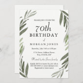 Waterverf Green Leaf 70th Birthday Invitation Kaart (Voorkant / Achterkant)