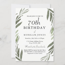 Waterverf Green Leaf 70th Birthday Invitation Kaart