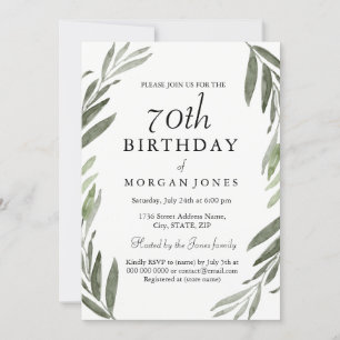 Waterverf Green Leaf 70th Birthday Invitation Kaart