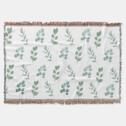 Waterverf Green Leaf Pattern – Elegant Botanisch Deken (Voorkant)