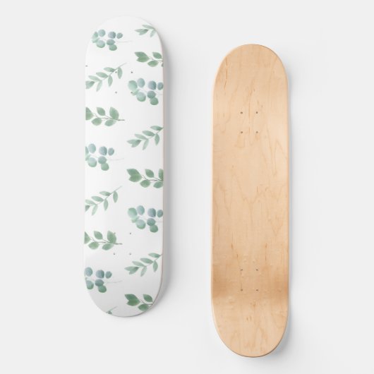 Waterverf Green Leaf Pattern – Elegant Botanisch Persoonlijk Skateboard (Voorkant)