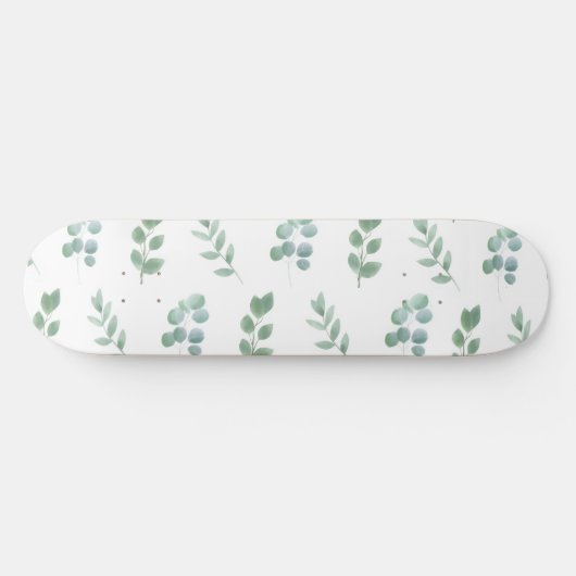 Waterverf Green Leaf Pattern – Elegant Botanisch Persoonlijk Skateboard (Horizontaal)