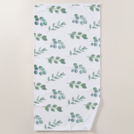 Waterverf Green Leaf Pattern – Elegant Botanisch Strandlaken (Voorkant)
