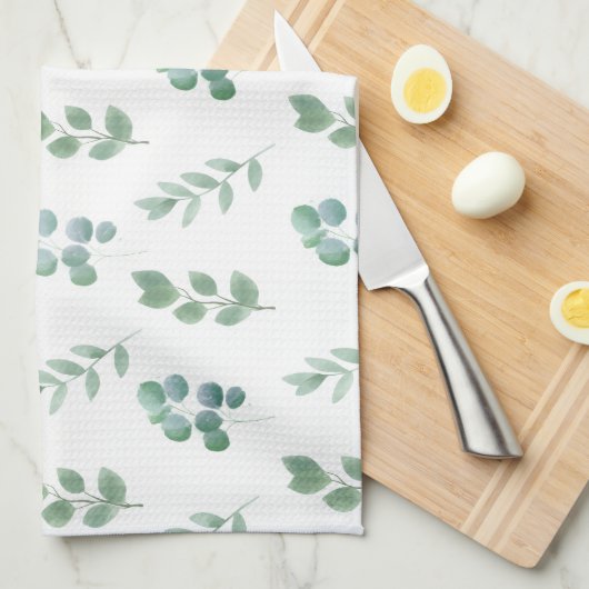 Waterverf Green Leaf Pattern – Elegant Botanisch Theedoek (Quarter Fold)