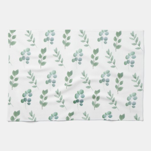 Waterverf Green Leaf Pattern – Elegant Botanisch Theedoek (Horizontaal)
