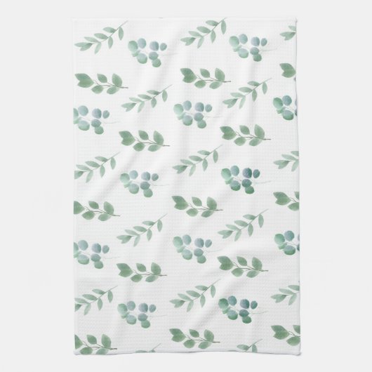 Waterverf Green Leaf Pattern – Elegant Botanisch Theedoek (Verticaal)