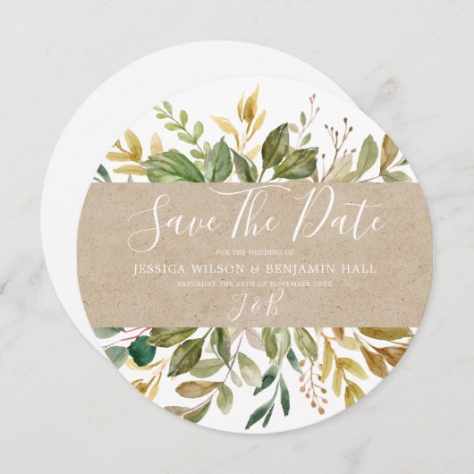 Waterverf Green Leaf Summer Wedding Herfst Save The Date (Voorkant / Achterkant)