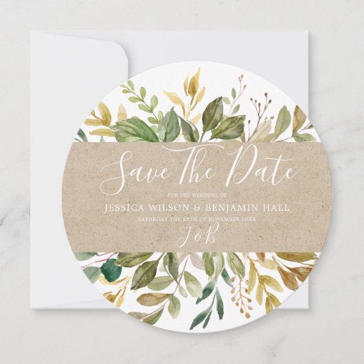 Waterverf Green Leaf Summer Wedding Herfst Save The Date (Voorkant)