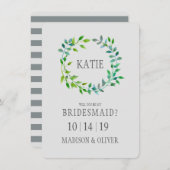 Waterverf Green Leaf Wreath | Bridesmaid Kaart (Voorkant / Achterkant)