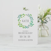 Waterverf Green Leaf Wreath | Bridesmaid Kaart (Staand voorkant)