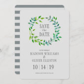 Waterverf Green Leaf Wreath | Datum opslaan Save The Date (Voorkant / Achterkant)