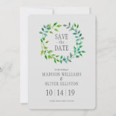 Waterverf Green Leaf Wreath | Datum opslaan Save The Date (Voorkant)