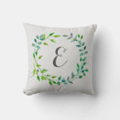 Waterverf Green Leaf Wreath | Monogram Kussen (Voorkant)