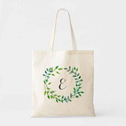 Waterverf Green Leaf Wreath | Monogram Tote Bag (Voorkant)