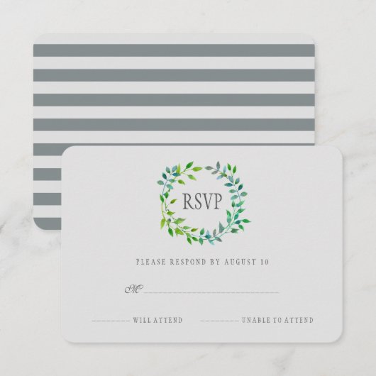 Waterverf Green Leaf Wreath | RSVP (Voorkant / Achterkant)