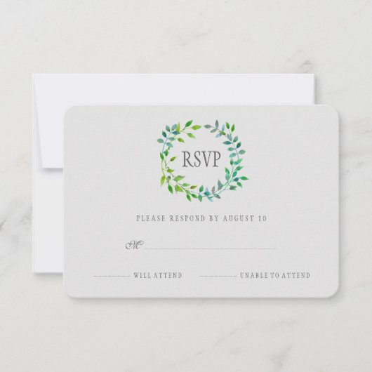 Waterverf Green Leaf Wreath | RSVP Kaartje (Voorkant)
