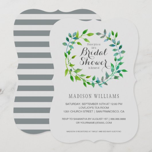 Waterverf Green Leaf Wreath | Vrijgezellenfeest Kaart (Voorkant / Achterkant)