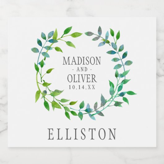 Waterverf Green Leaf Wreath | Weddenschap Bier Etiket (Enkel label)