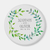 Waterverf Green Leaf Wreath | Weddenschap Magneet (Voorkant)
